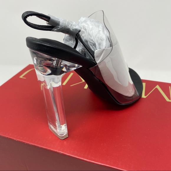 NEW MACKIN J Lucite Clear Chunky High Heel Sandals - Picture 6 of 10